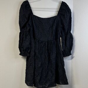 NWT Honey and Rosie Black Jacquard Puff Sleeve Mini Dress Size L